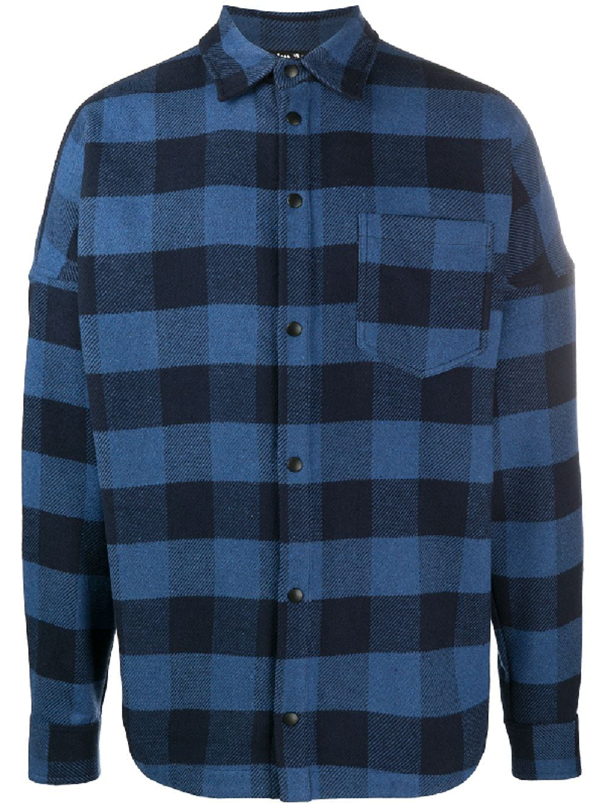 Palm Angels Checked Shirt In Black And Blue In Blue Black