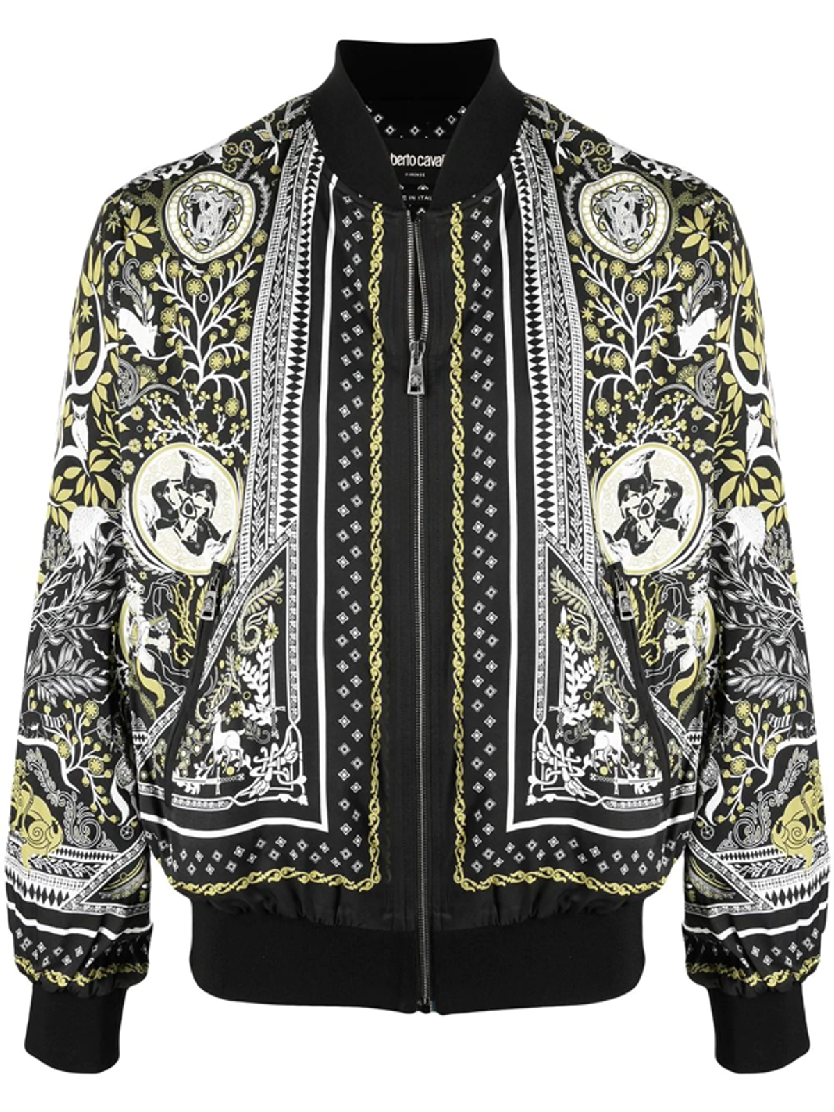 Roberto Cavalli Oniric Scarf-print Bomber Jacket In Black ,white