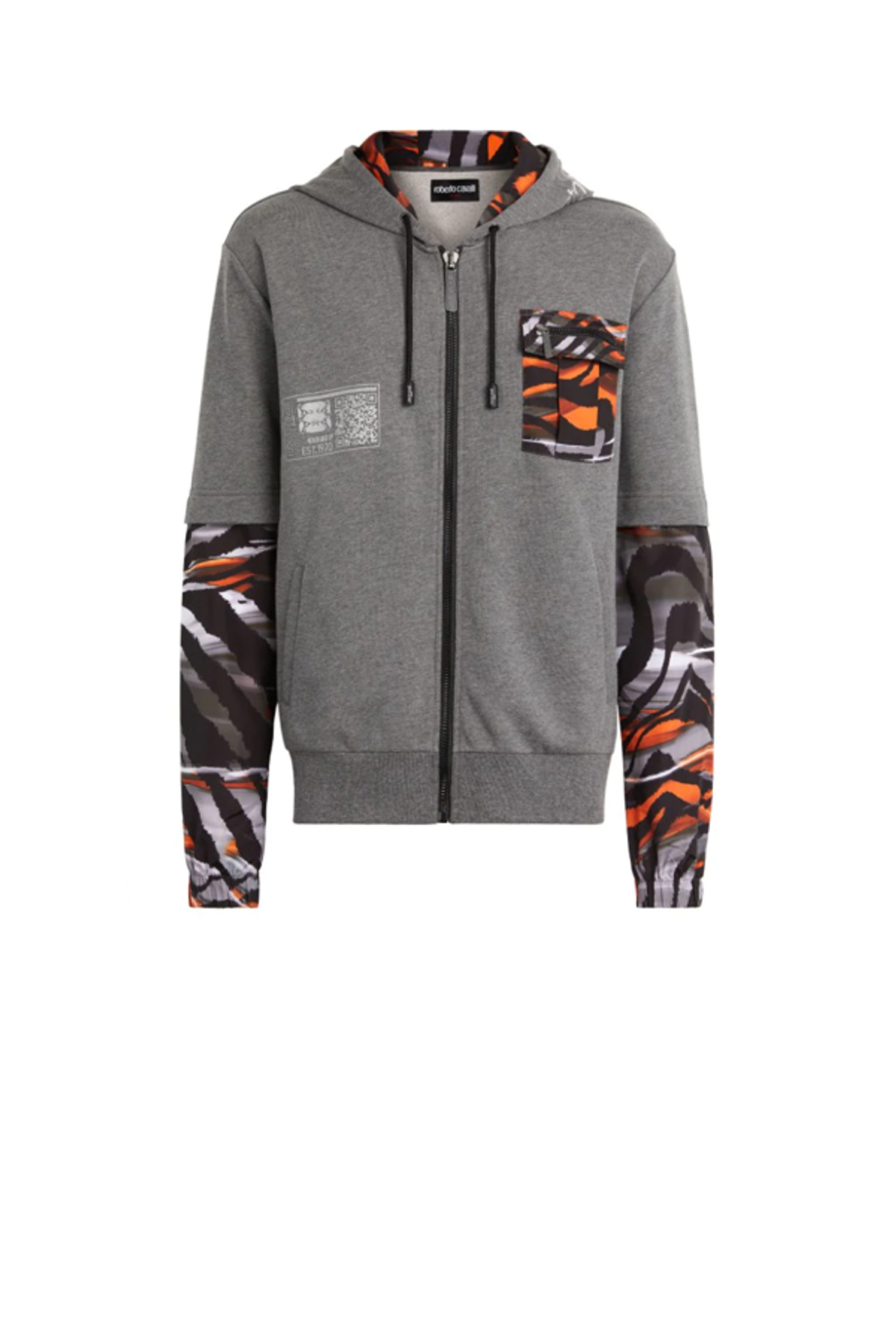 Roberto Cavalli Liquify Tiger Print Layered Track Jacket In Grey