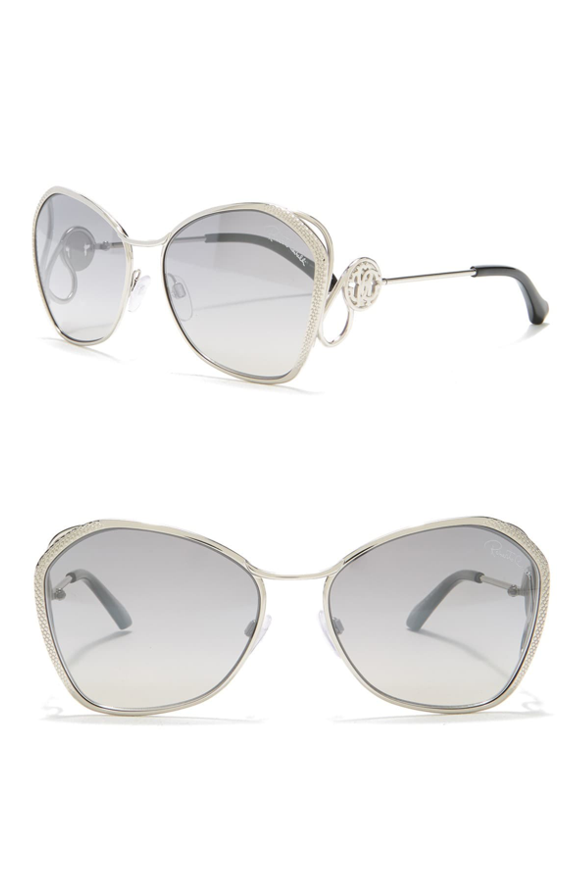 Roberto Cavalli 58mm Metal Aviator Sunglasses In Shiny Palladium- Smoke Mirror