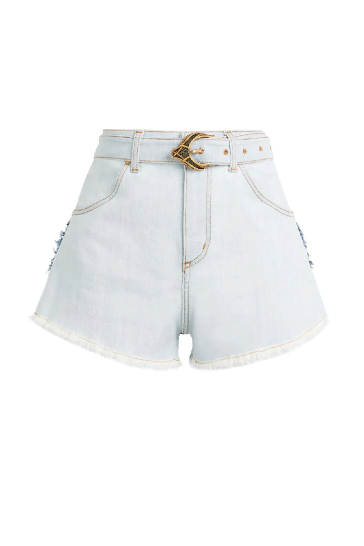 Roberto Cavalli Belted Denim Shorts In Blue