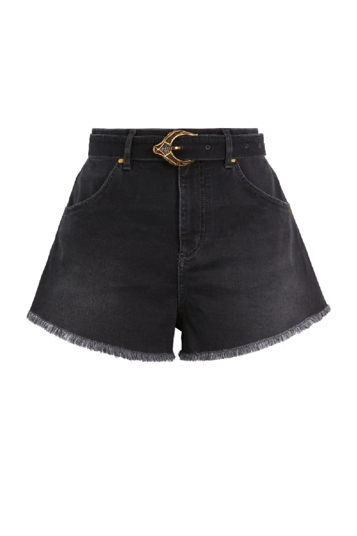 Roberto Cavalli Cotton Denim Shorts With Belt In Washed Black