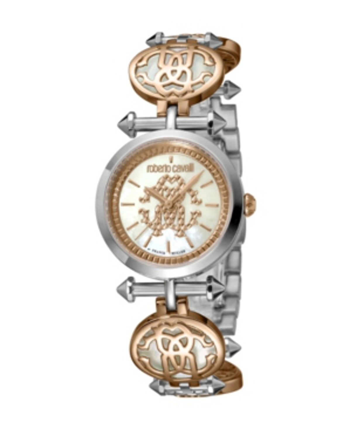 Roberto Cavalli By Franck Muller Womens Swiss Quartz Silver-tone Stainless Steel Bracelet Watch 28mm