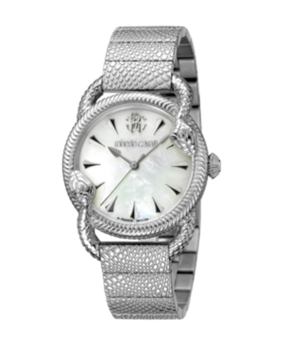 Roberto Cavalli By Franck Muller Womens Swiss Quartz Silver-tone Stainless Steel Bracelet Watch 34mm