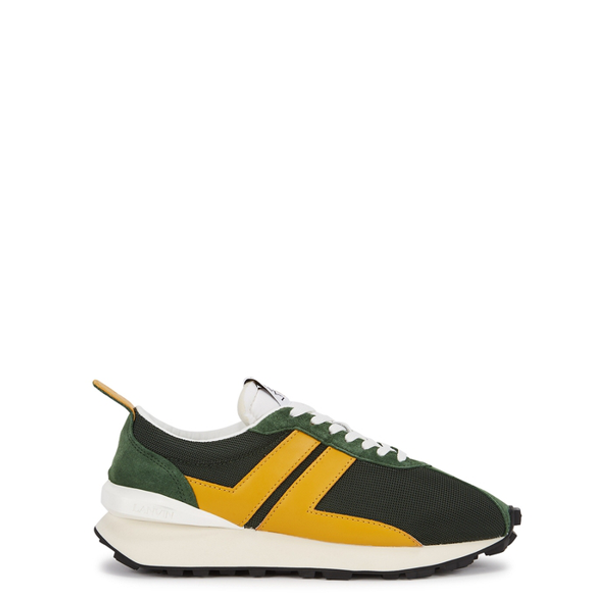 Lanvin Buttoned Leather Mesh Suede Running Sneakers
