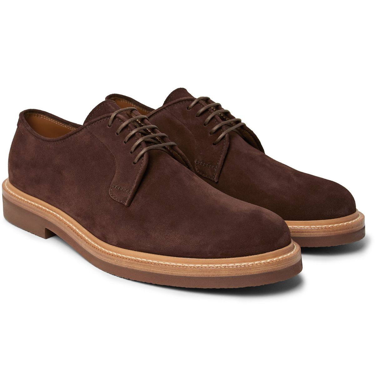 Brunello Cucinelli Suede Derby Shoes In Brown