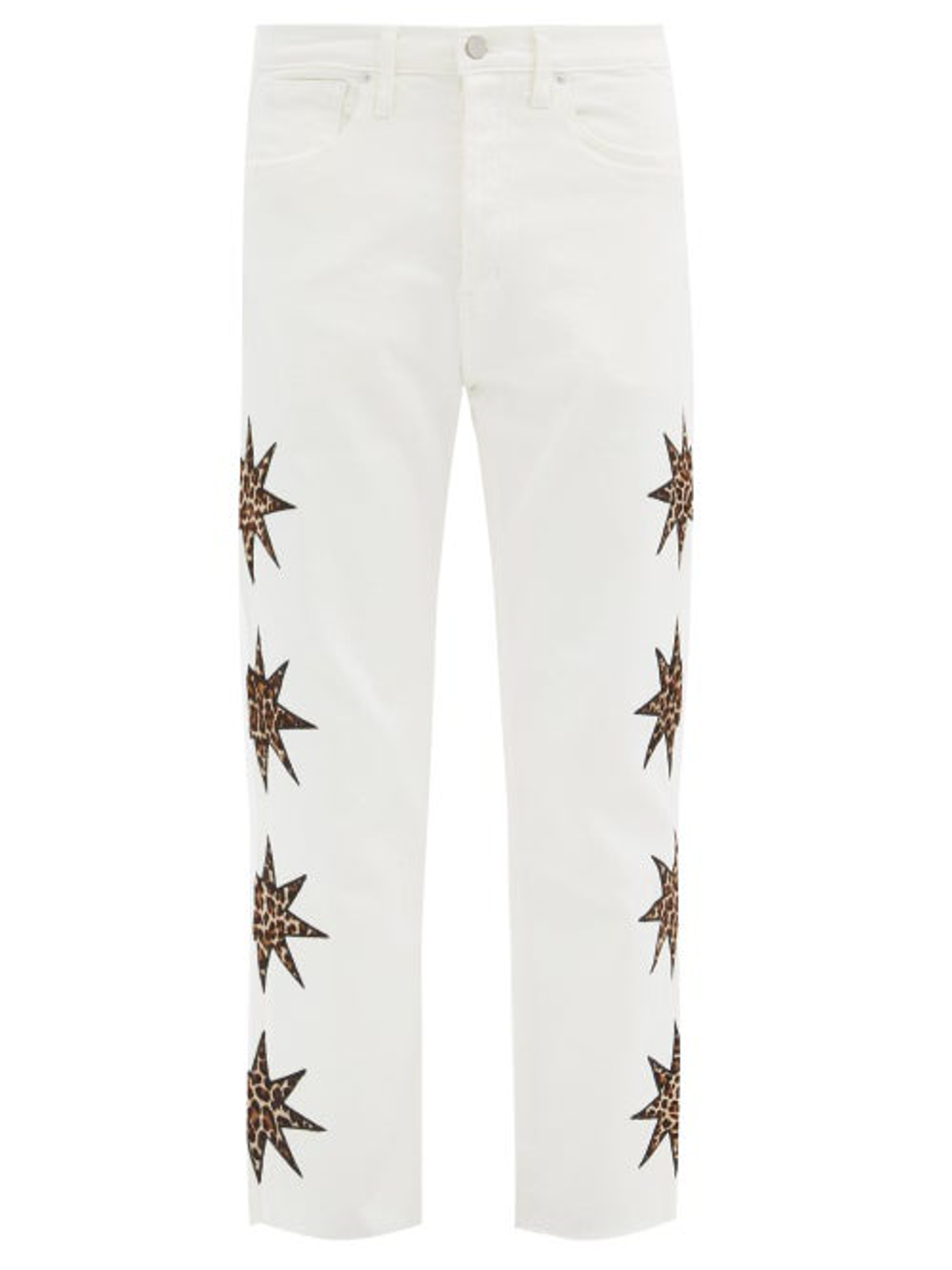 Lost Daze Leopard Star-appliqué Straight-leg Jeans In White