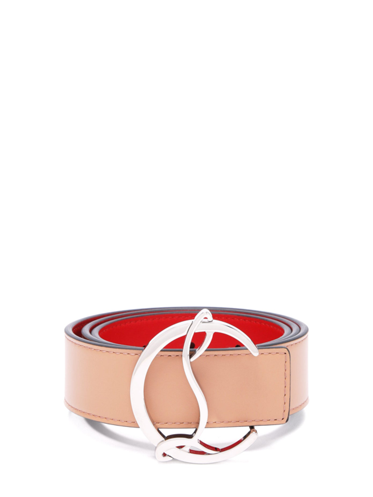 Christian Louboutin Monogram-buckle Leather Belt In Nude