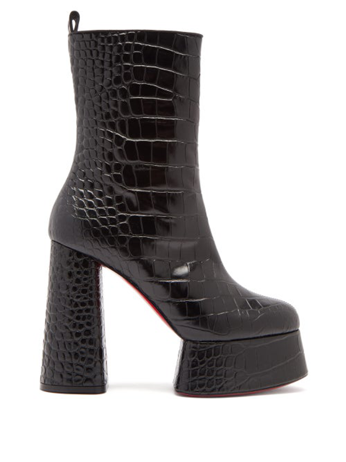 Christian Louboutin Izamayeah Croc Embossed Leather Platform Mid Calf Black Boots