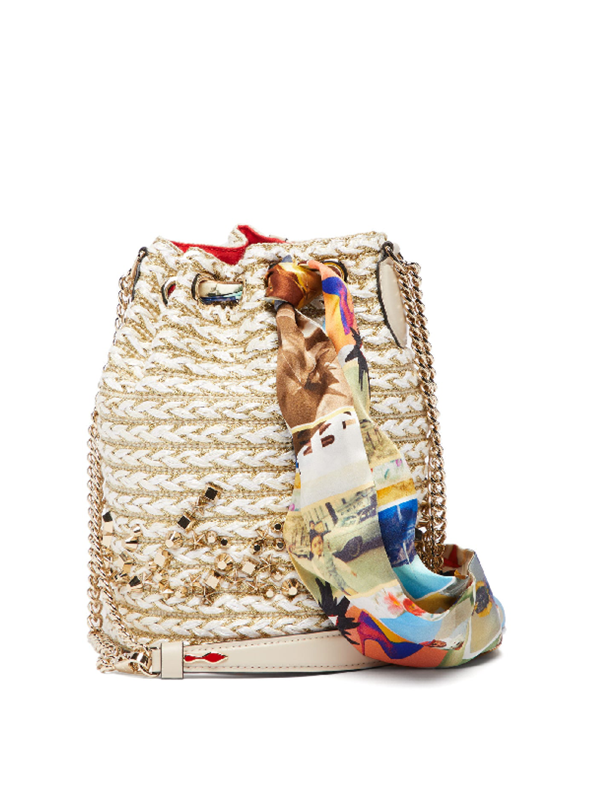 Christian Louboutin Marie Jane Woven Jute Bucket Bag In Beige Multi