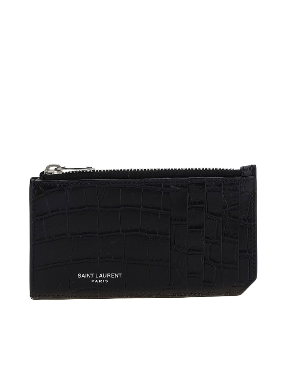 Saint Laurent Croco Print Card Holder In Black