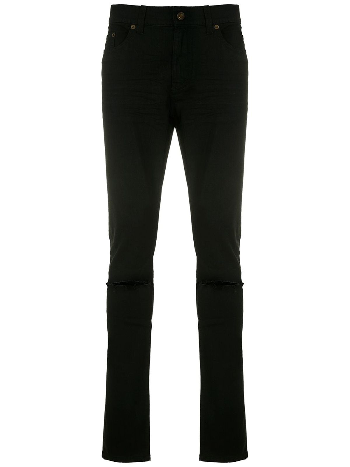 Saint Laurent Slash Knee Skinny Jeans In Black