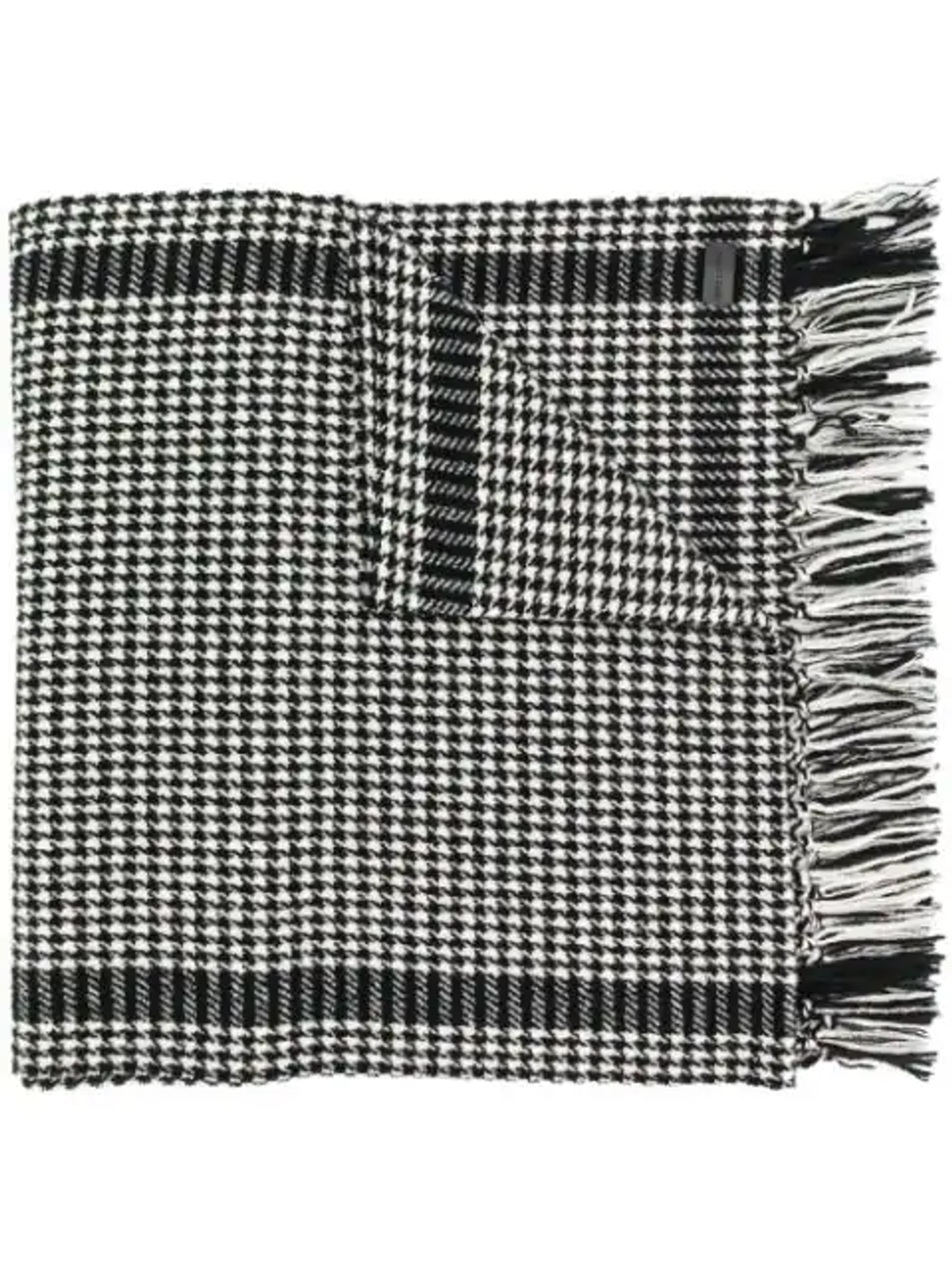 Saint Laurent Black & White Mens Fringed Hem Houndstooth Print Scarf