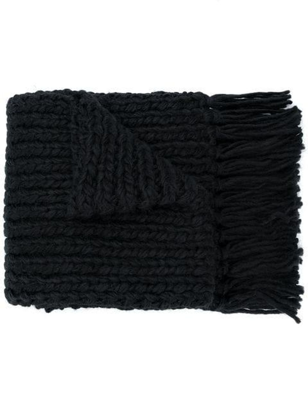 Saint Laurent Logo Patch Fringed Scarf In Black