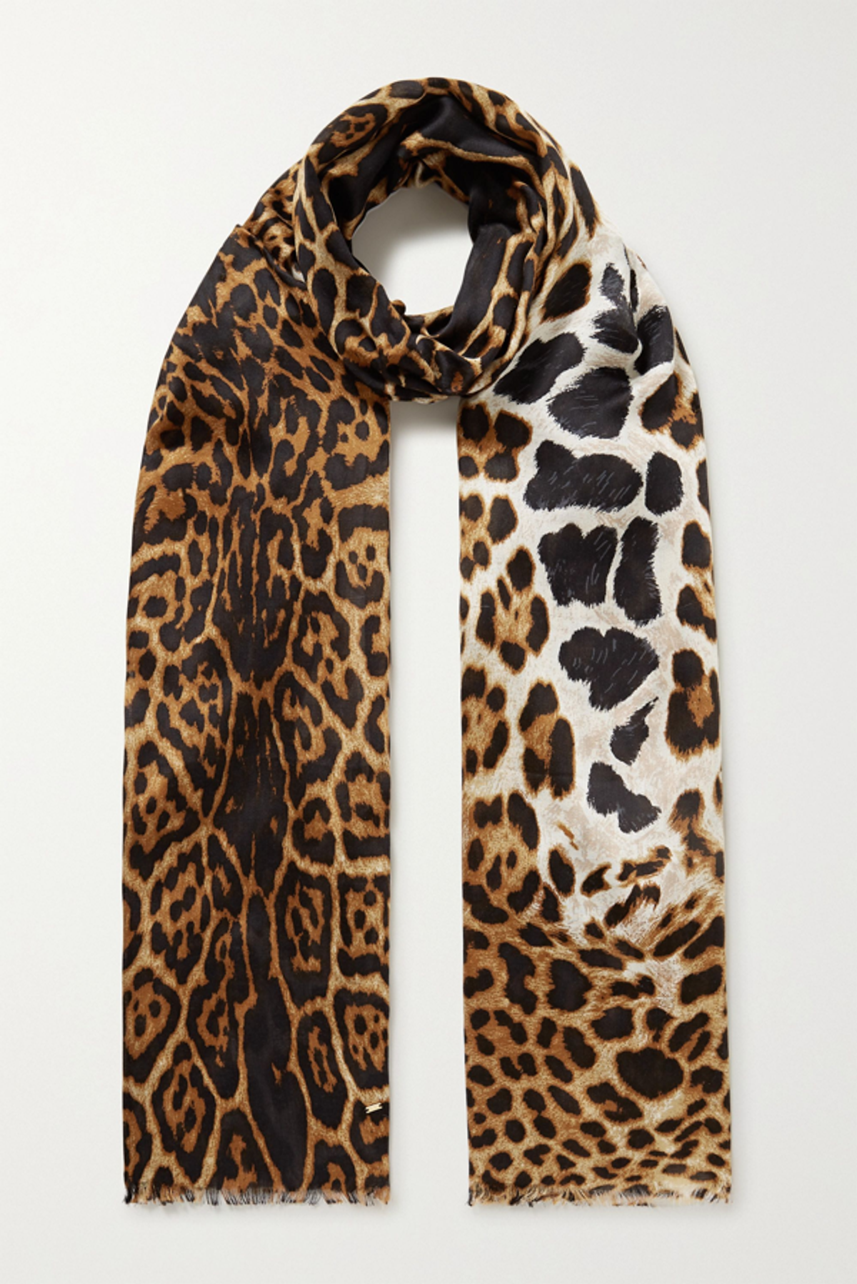 Saint Laurent Fringed Leopard-print Silk Scarf In Leopard Print