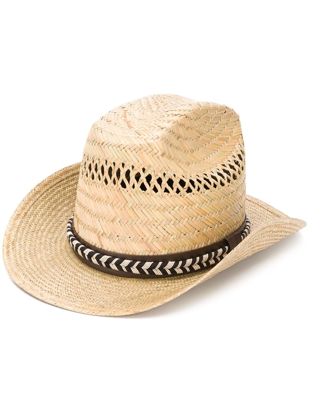 Saint Laurent Braided Belt Western Straw Hat In Neutrals