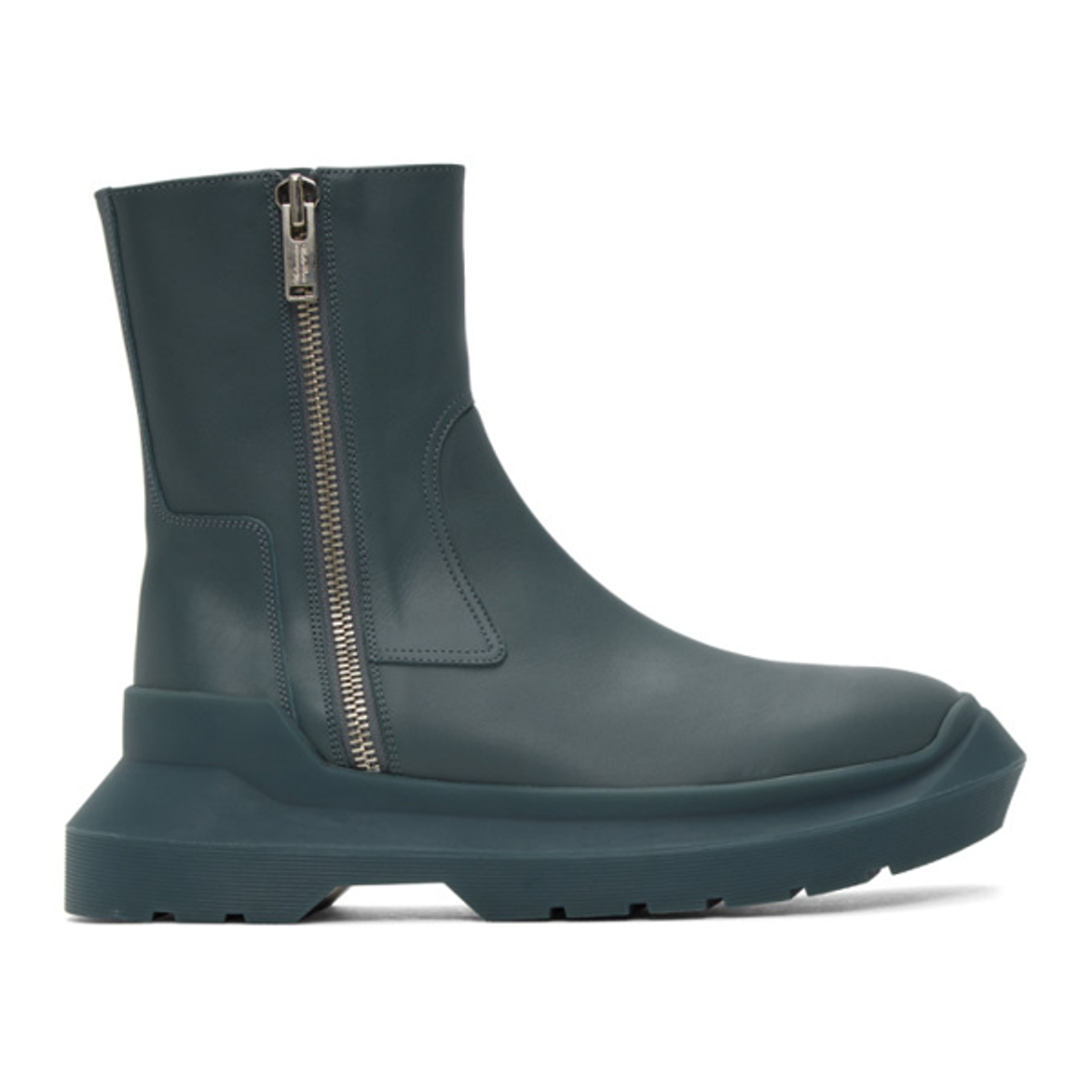 Undercover Undercover Blue Leather Zip Boots In Gray Khaki