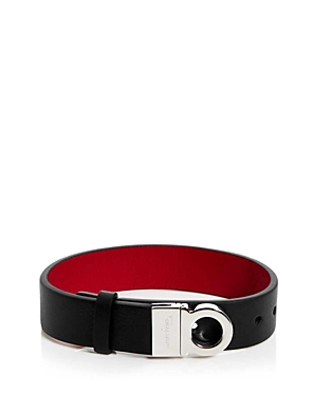 Ferragamo Gancini Leather Bracelet In Nero/rosso/plaid