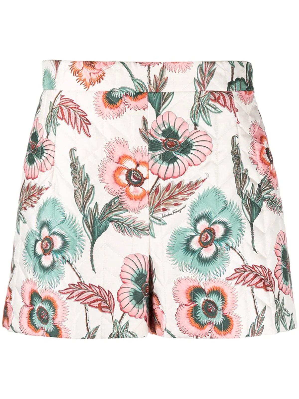 Ferragamo Floral-print Quilted Shorts In White