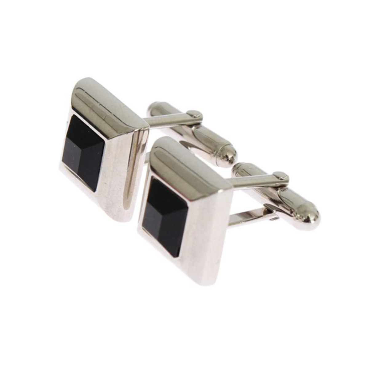 Dolce & Gabbana Silver Brass Black Stone Cufflinks