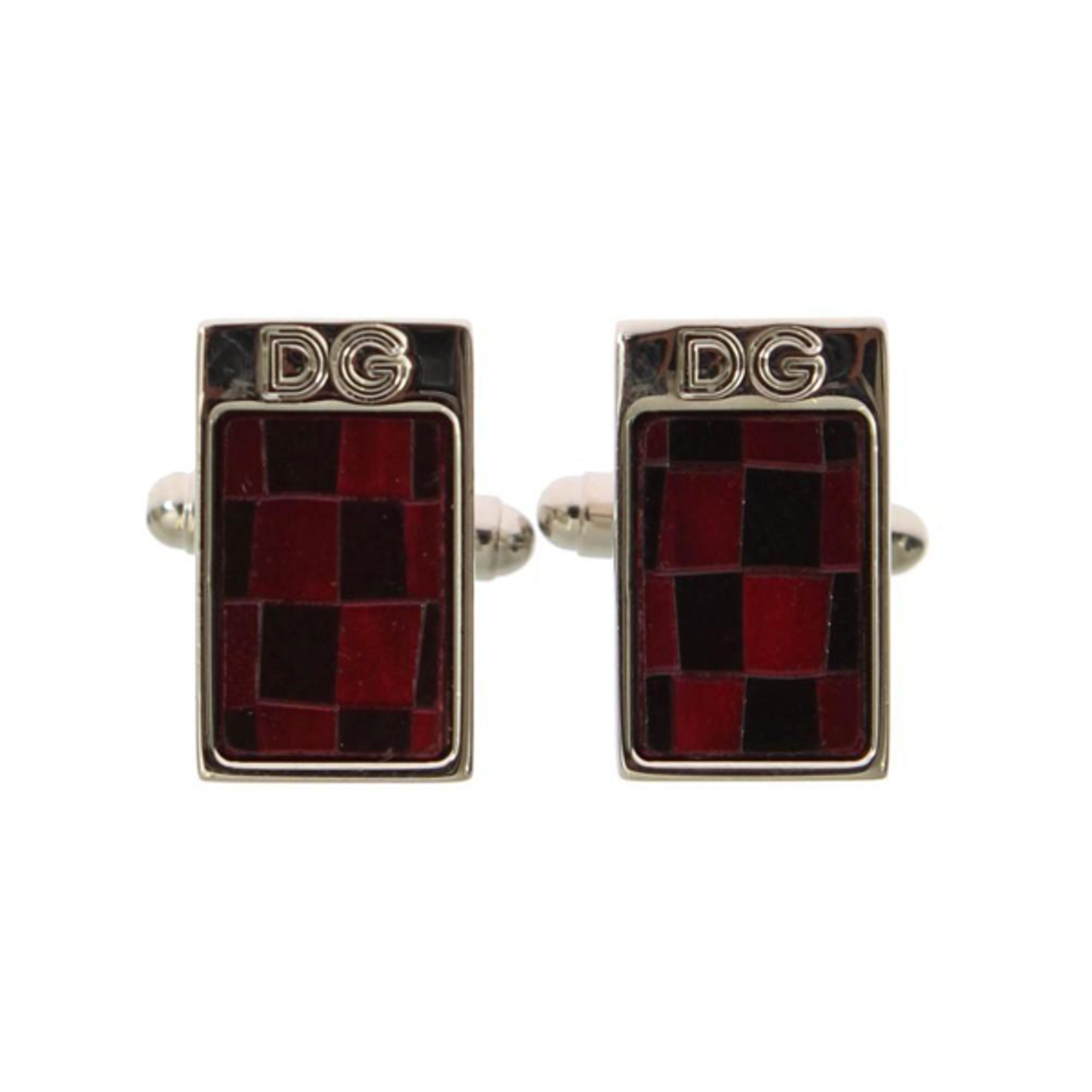 Dolce & Gabbana Silver Brass Black Red Stone Cufflinks