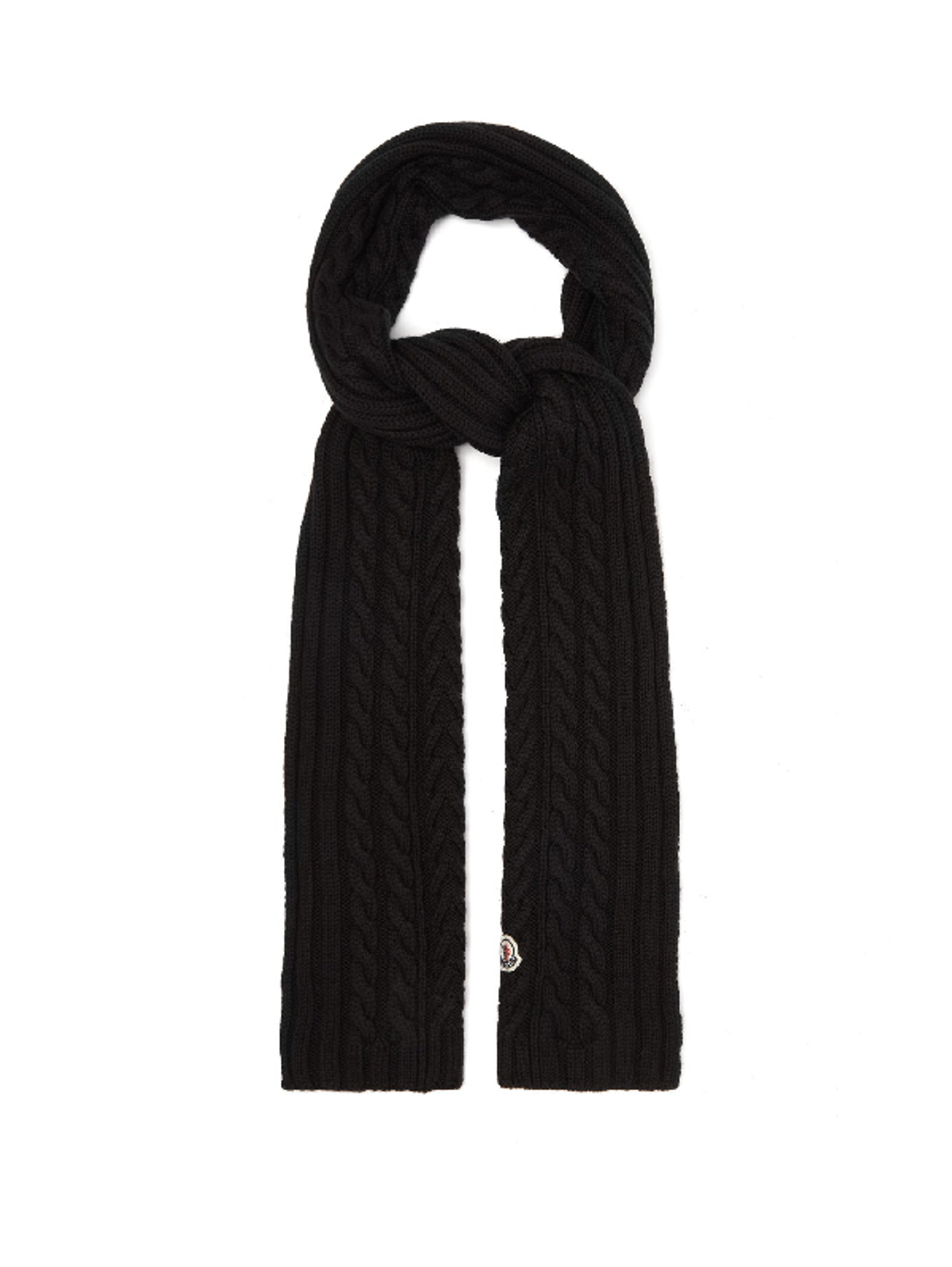 Moncler Cable-knitted Wool Scarf In Black