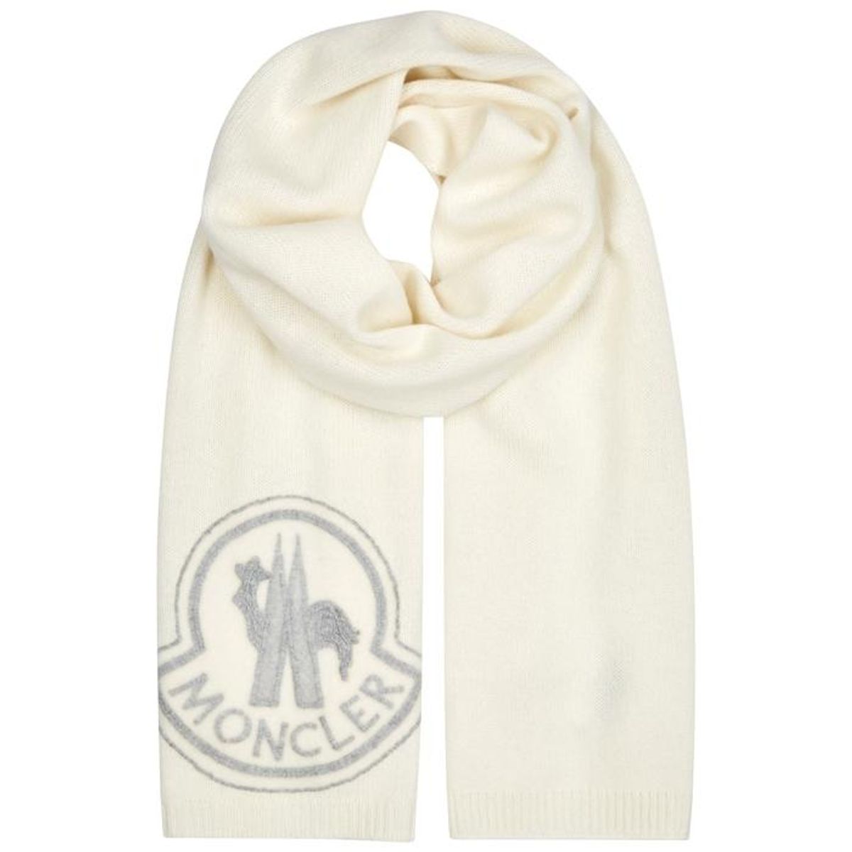 Moncler Logo-appliquéd Wool-blend Scarf In Ivory