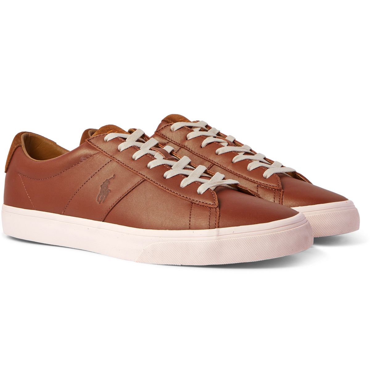 Polo Ralph Lauren Sayer Logo-debossed Suede-trimmed Leather Sneakers In Brown