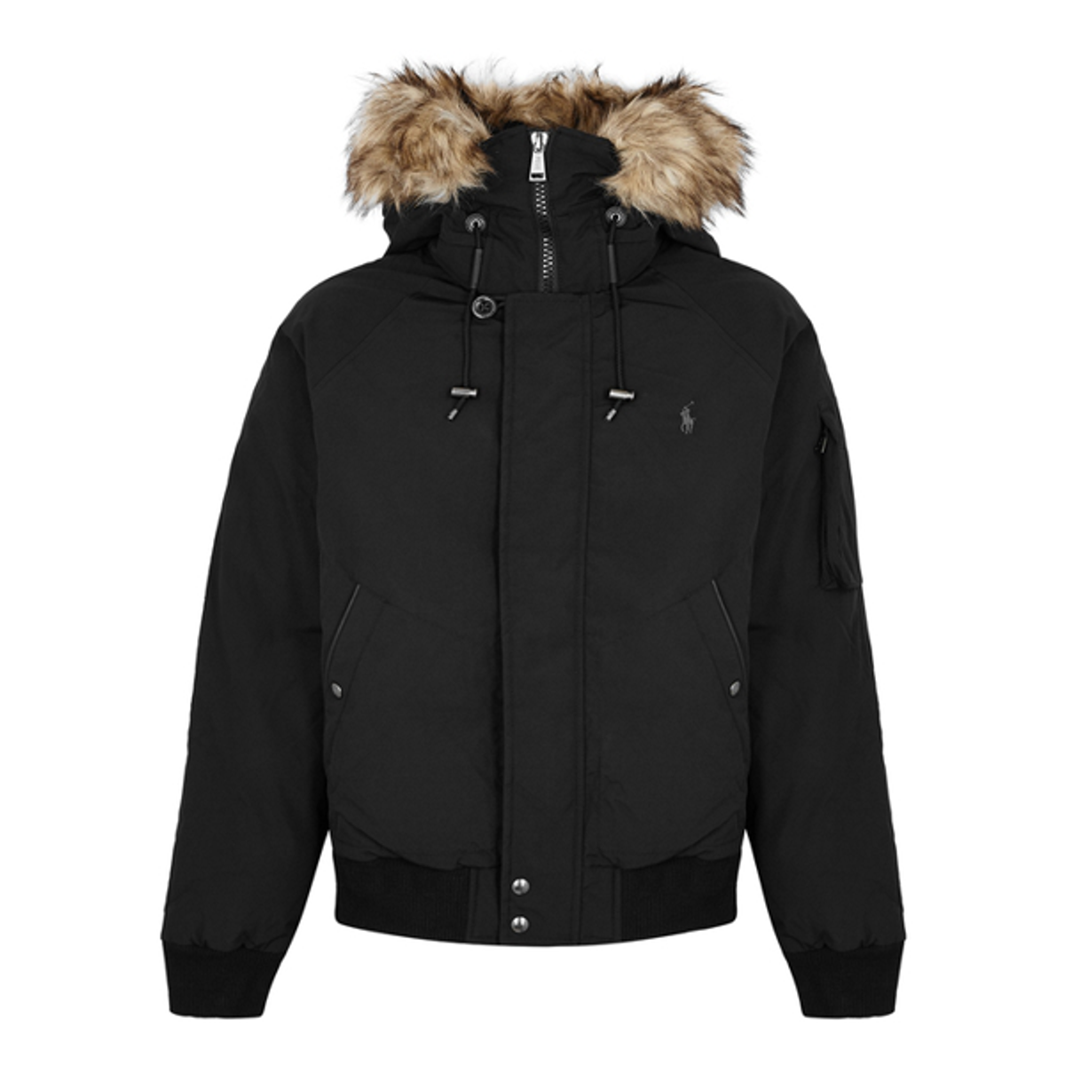 Polo Ralph Lauren Black Faux Furtrimmed Shell Bomber Jacket WHAT’S ON THE STAR?