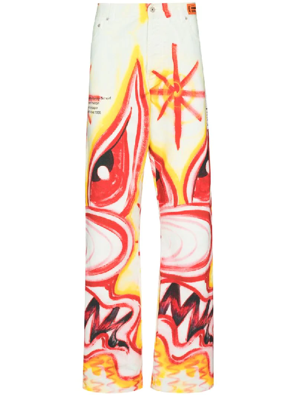 Heron Preston X Kenny Scharf Printed Jeans In White