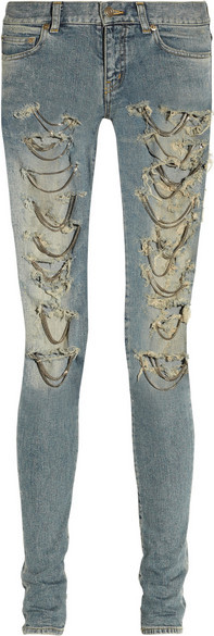 Saint Laurent Distressed Jeans With Chains