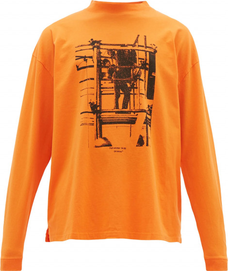 Off-White Scaffolding-Print Cotton Long-Sleeved T-Shirt