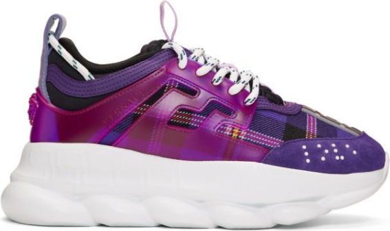 Versace Chain Reaction Wool Plaid Sneakers In Dmcvl Purpl