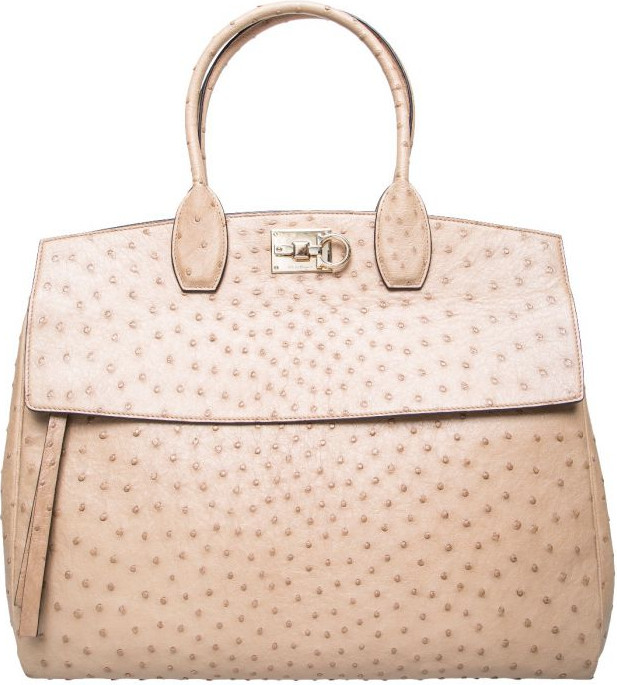 Ferragamo Big ostrich-Leather Bag with Small Inlay Bag and Logo Buckle
