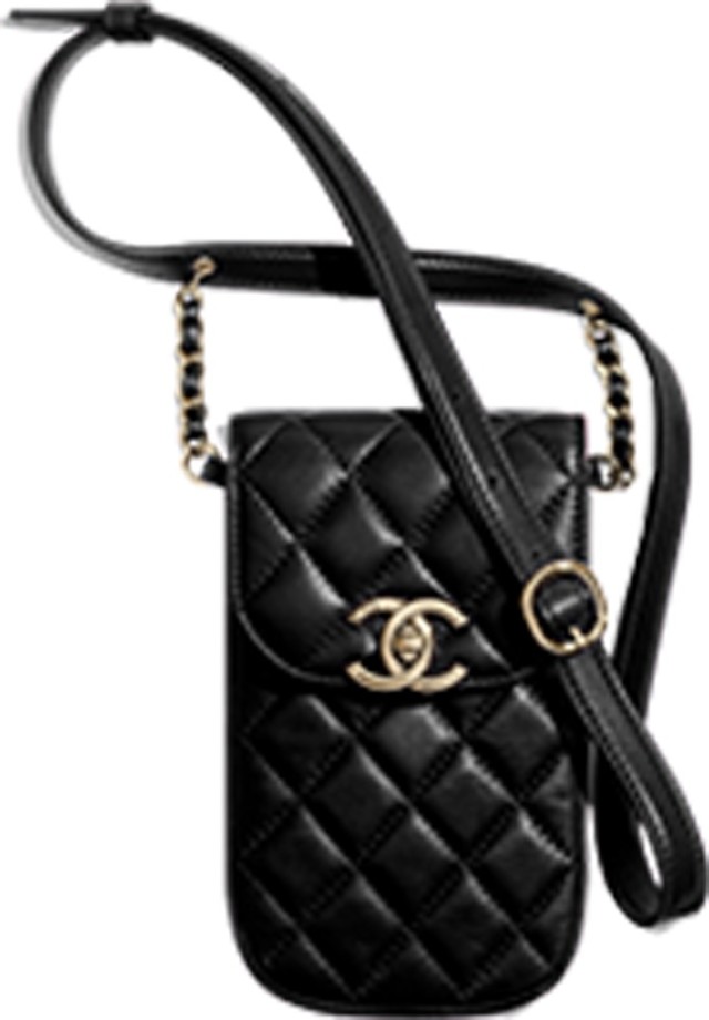 Chanel Black Quilted Leather Phone Holder