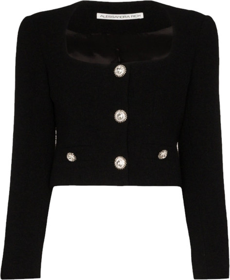 Alessandra Rich Crystal Button Cropped Tweed Jacket