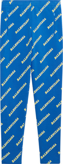Balenciaga Blue & Yellow Allover Logo Sporty Joggers