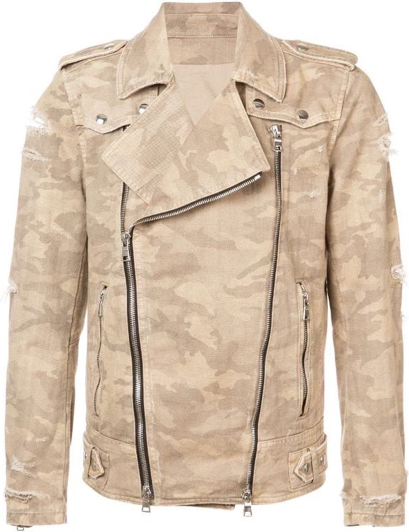 Balmain Destroyed Camouflage Print Biker Jacket
