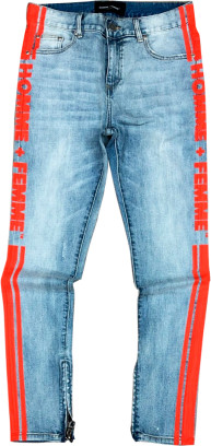 Homme + Femme Striped Logo Denim Jeans
