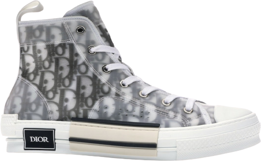 Dior B23 White and Black Dior Oblique Canvas Hi-Top Sneakers