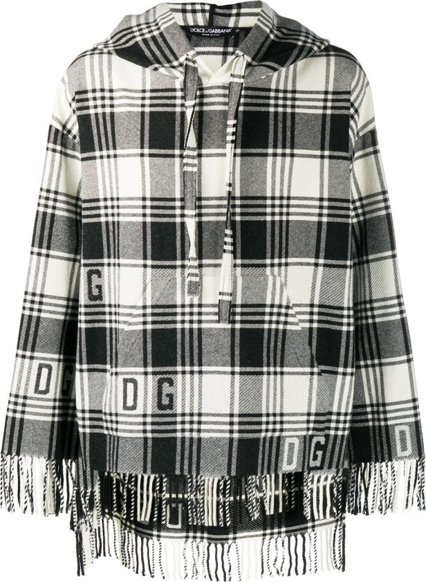 Dolce & Gabbana Fringed Checked Knitted Hoodie