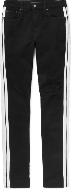 Amiri Track Skinny-Fit Striped Distressed Stretch-Denim Jeans