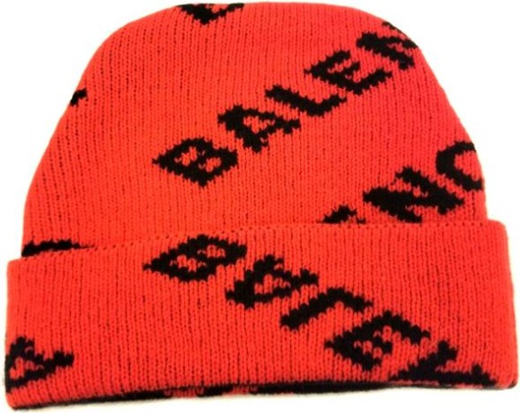 Balenciaga Red Black Monogram Logo Knit Hat