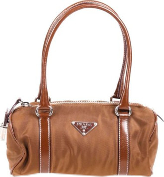 Prada Mini Brown Nylon and Leather Shoulder Bag
