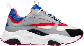 b22 sneaker in white and blue technical mesh and gray calfskin