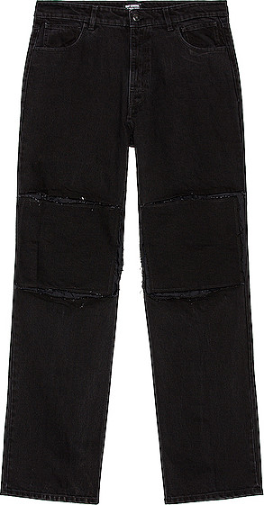 Raf Simons Cut Out Knee Patches Relaxed Fit Denim Pants
